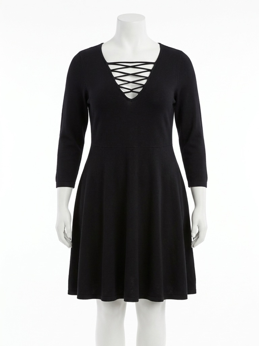 Torrid Black Lattice VNeck Skater Dress Long Sleeve Whimsigoth Witchy NWT Size 0